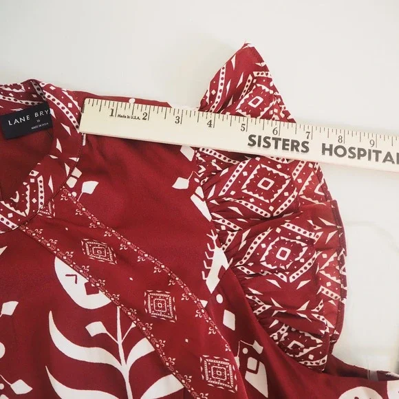 Lane Bryant Burgundy‎ Floral Print Maxi Dress Flutter Sleeve Mock Neck Size 16 - Picture 8 of 13